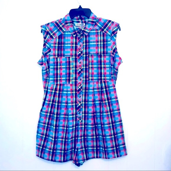 URBAN OUTFITTERS ZOEY WORKWEAR ROMPER PLAYSUIT SIZE XS PLAID MULTICOLOR … - Picture 2 of 8
